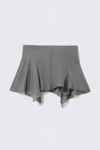 Asymmetrisk mininederdel med pailletter – Grå – Rhinestones