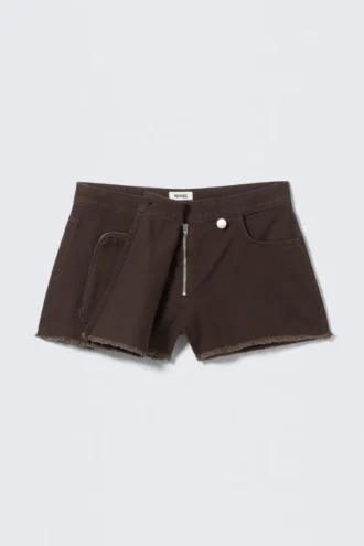 Asymmetrisk skort i bomuldstwill – mørkebrun