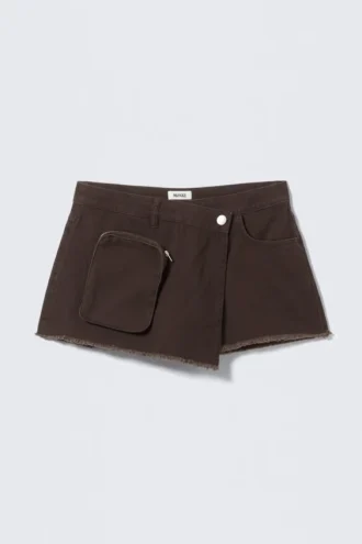 Asymmetrisk skort i bomuldstwill – mørkebrun