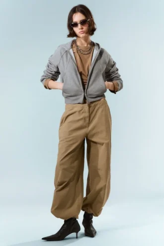 Baggy Ripstop-bukser med lav talje – beige