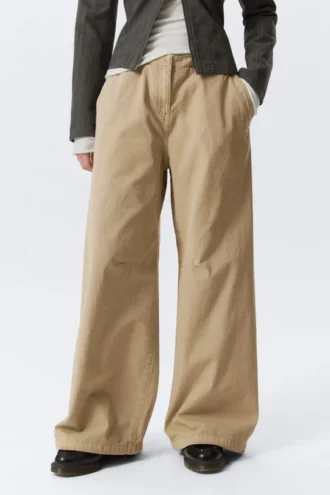 Baggy Ripstop-bukser med lav talje – beige