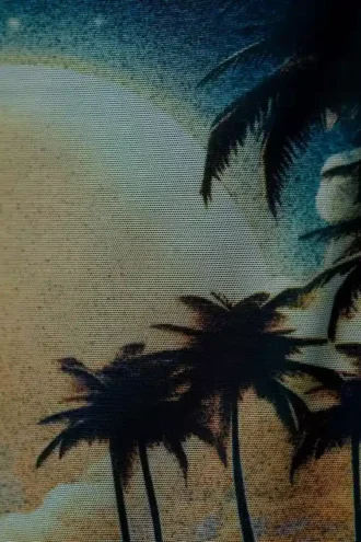 Bandeau-top i printet mesh – mørk turkis – solnedgang
