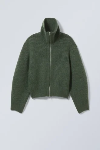 Bea Zip Cardigan – Mørkegrøn