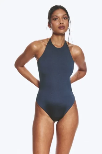 Bikini med halterneck og bindebånd – mørkeblå