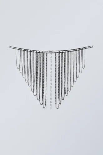Bikini-skulderdel med rhinestone-frynser – gunmetal