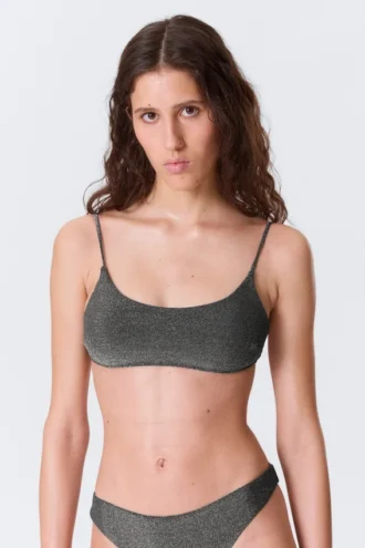 Bikini-top med bindebånd og glitter – Grå – Glitter