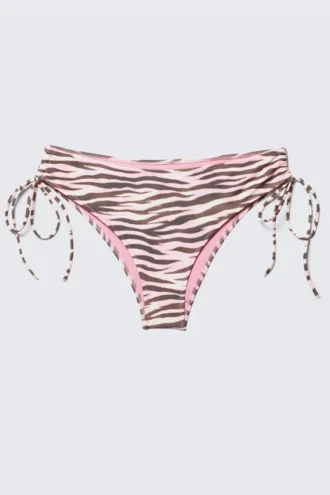 Bikinibund med bindebånd i siderne og print – lyserød tigerstribet