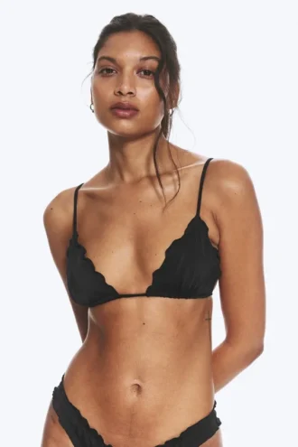 Bikinitop med flæser – sort