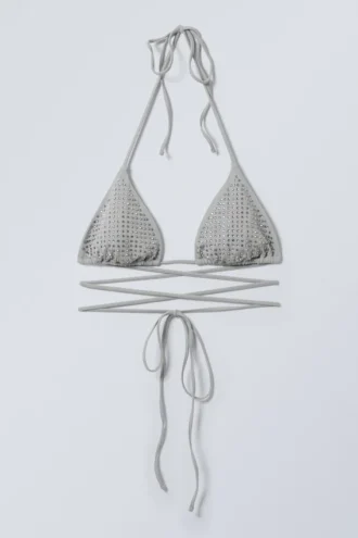 Bikinitop med strass og krydsning – Grå – Strass