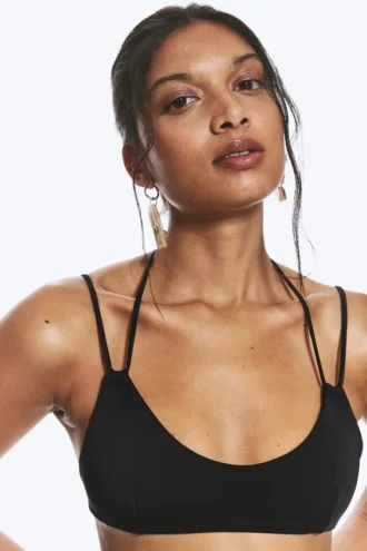 Bikinitop med stropper og bindebånd bagpå – sort