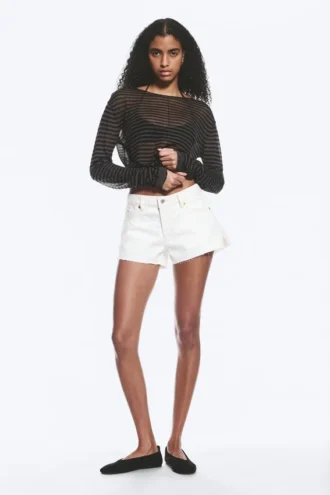 Bite lavtaljede mini-denimshorts – Dirty White – hvid