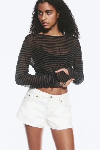 Bite lavtaljede mini-denimshorts – Dirty White – hvid