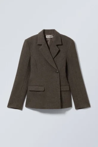 Blazer i uldblanding med sildebensmønster – brun/grå