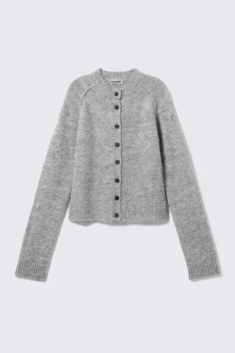 Blød, slim fit cardigan i uldblanding – grå melange
