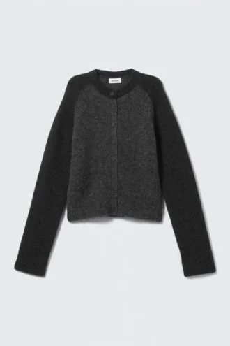 Blød, slim fit Cardigan i uldblanding – mørkegrå melange