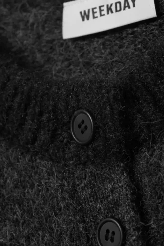 Blød, slim fit Cardigan i uldblanding – mørkegrå melange