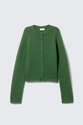 Blød slim fit cardigan i uldblanding – mørkegrøn