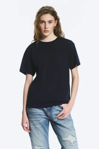 Blød T-shirt i bomuld med almindelig pasform – mørk marineblå