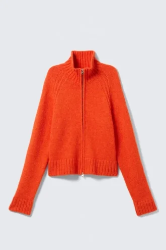 Blød, tætsiddende cardigan med lynlås – lys orange