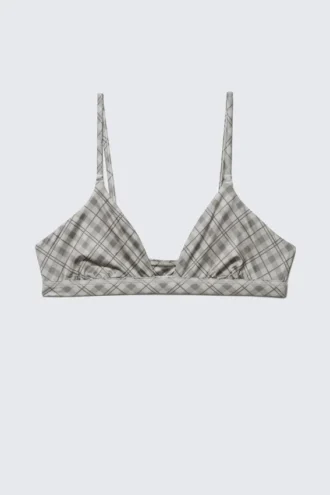 Blød trekant-bralette – ternet gråbeige