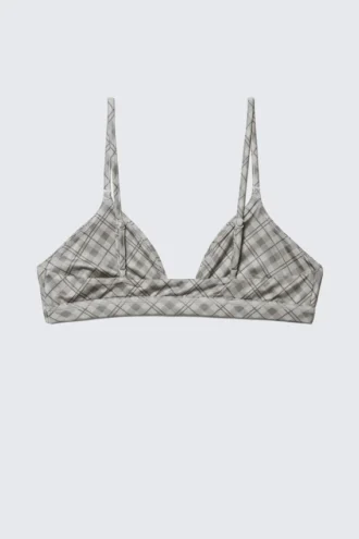 Blød trekant-bralette – ternet gråbeige