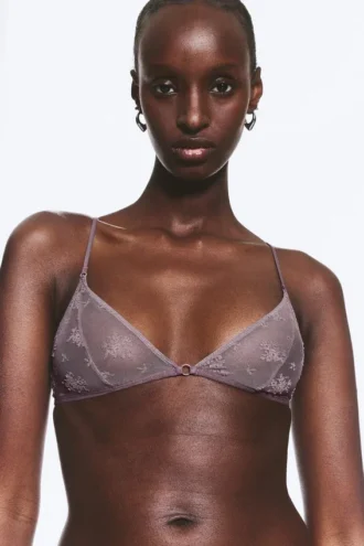 Blød triangel-bh i blonder – Dusty Lilac
