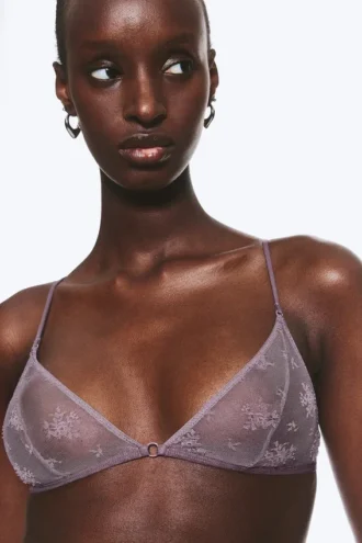 Blød triangel-bh i blonder – Dusty Lilac