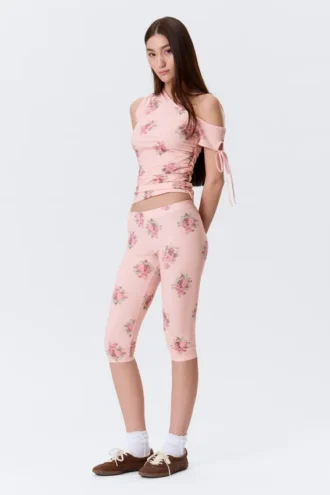 Bløde capri-leggings med mellemhøj talje – lyserød – blomsterprint