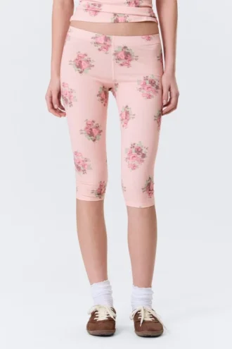 Bløde capri-leggings med mellemhøj talje – lyserød – blomsterprint