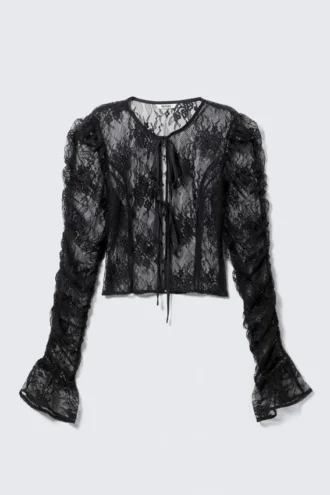 Bluse med bindebånd foran – sort