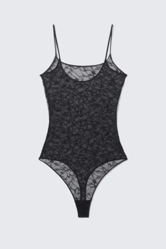 Bodysuit med blonder og g-streng – sort