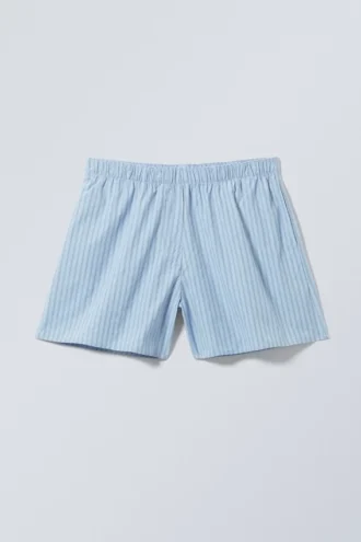 Bomuldsshorts med lav talje – stribede, lyseblå