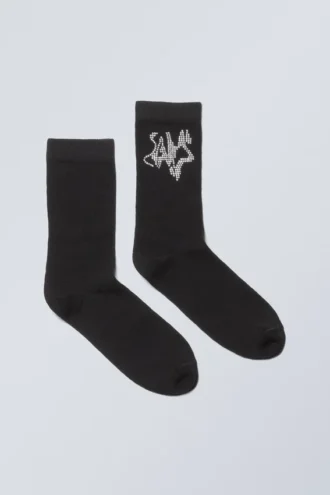 Bomuldsstrømper med rhinestones – sort