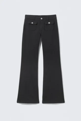 Bootcut-bukser i twill med lav talje – sort