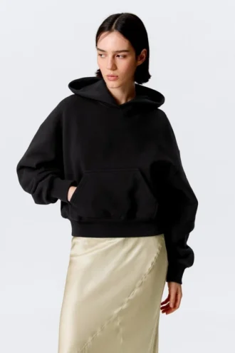 Boxy bomuldsfleece-hettetrøje – sort