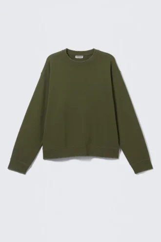 Boxy Distressed Sweatshirt – Mørkegrøn