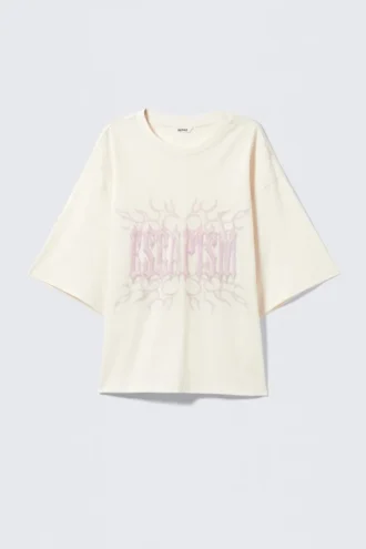 Boxy Fit Printed T-shirt – hvid – Escapism