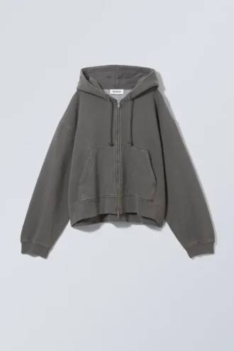 Boxy Heavyweight Zip Hættetrøje – Mørkegrå