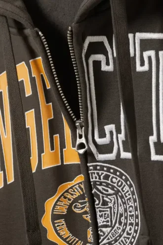 Boxy med print på ryggen Zip Hættetrøje – Mørkegrå – Angel City