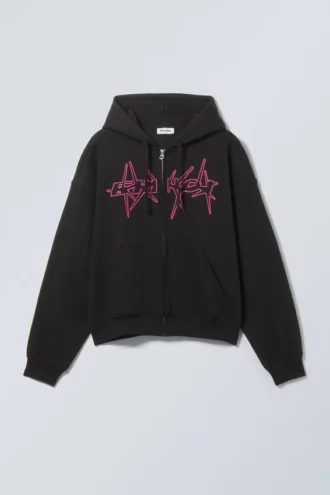 Boxy Med print Zip Hættetrøje – Spike Error Logo