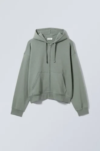 Boxy Midweight Zip Hættetrøje – Dusty Grey