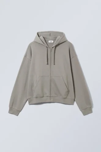 Boxy Midweight Zip Hættetrøje – Dusty Grey