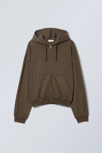 Boxy Midweight Zip Hættetrøje – Mørkebrun