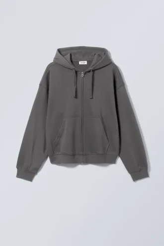 Boxy Midweight Zip Hættetrøje – off Black