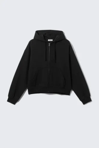 Boxy Midweight Zip Hættetrøje – Sort