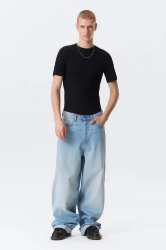 Boxy Slim Fit Ribbed T-shirt – Sort