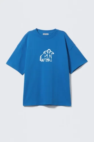 Boxy T-shirt med print – Blå – Sadphant
