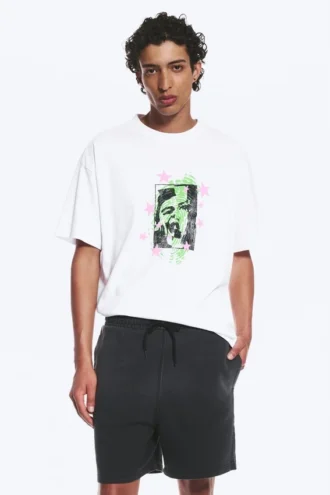 Boxy T-shirt med print – hvid – Face Off