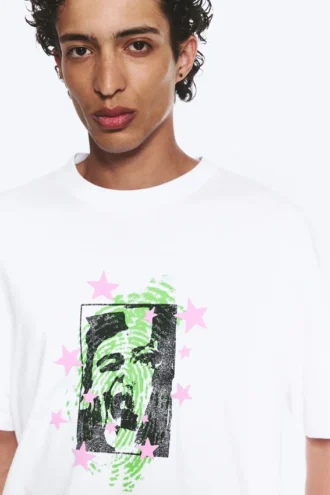 Boxy T-shirt med print – hvid – Face Off