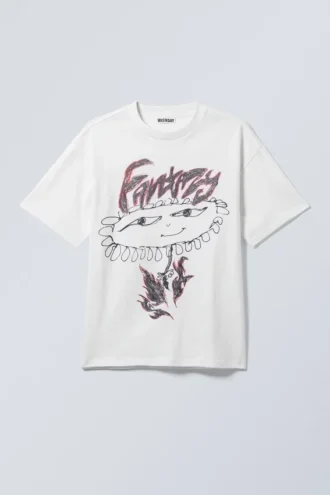 Boxy T-shirt med print – hvid – Fantazy Flower